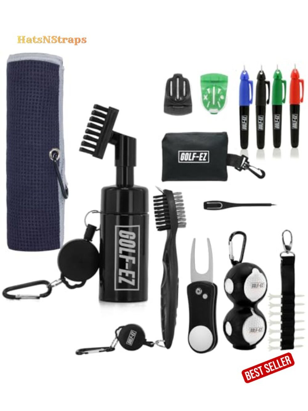 Golf Essentials Kit Accessories Set Microfiber Towel Club Brush Ball Marker